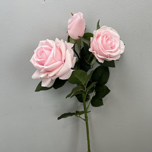 <span class=keywords><strong>Buquet</strong></span> de rosas artificiales de látex rosa claro de alta calidad de 3 cabezas de alta calidad de 3 cabezas - Product Image 3