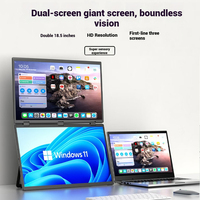 Monitor Portabel LED Profesional Dual 18.5" Desain Tiga Layar IPS Full HD 65% SRGB Perlindungan Mata Cahaya Biru Rendah Tipe C