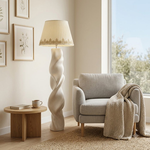 Minimalist Twist Sculptural Floor Lamp Wabi Sabi Cream Texture <b>Standing</b> Lamp Lace Trim Pleated Shade Home Decor Light - Product Image 1