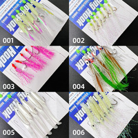 Kit de montages Sabiki lumineux mixtes pour eau salée, avec plumes de maquereau, peau de poisson, tête d'anguille, flasher et leurres appâtés