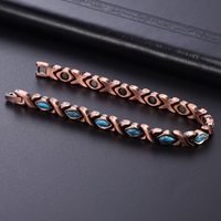 Bracelet magnétique en alliage de cuivre et turquoise, maillons X O, pierre antique, bijoux magnétiques pour la santé, hommes et femmes, vente en gros, personnalisé, OEM