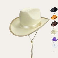 Vintage Western Jazz Winter Wide Brim Fedora Pink Cowgirl Hat para niños y niños Deportes e informal Uso al aire libre con cuerda