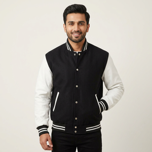 Veste universitaire en cuir noir de qualité supérieure, prix abordable, personnalisable, couleurs vives, veste universitaire pour homme de haute qualité - Product Image 1