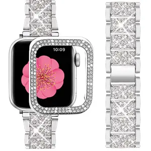 Yapears สายนาฬิกาสำหรับผู้หญิง,เคสสำหรับเปลี่ยนคริสตัลเพชรหรูหราทำจากสเตนเลสสตีลและเคสสำหรับ Apple Watch 1 2 3 4 5