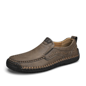 Hand Sewn Men Leather <b>Shoes</b> Slip On <b>Shoes</b> Comfort Walking <b>Shoes</b> <b>Soft</b> Full Leather Upper Non Slip Sole For Urban Daily Leisure - Product Image 4