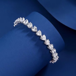 925 Sterling Silver Fine Jewelry <b>Bracelet</b> Cubic Zircon Claw Setting Heart Shape Tennis <b>Bracelet</b> Trendy Style <b>for</b> <b>Couples</b> - Product Image 4