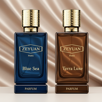 Flacon de parfum en verre de luxe ODM à fond épais, 50 ml, 100 ml, coloré, bleu foncé, ambre, rose, avec bouchon en zamac doré