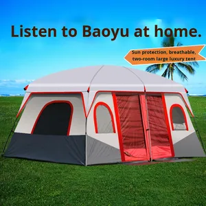 Tenda da campeggio portatile per esterni con due stanze per 3-10 persone in tessuto Oxford addensato a prova di pioggia per uso da spiaggia o Multi-equipaggio - Product Image 3