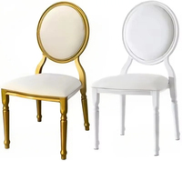 Chaises de dîner empilables de luxe modernes Offre Spéciale chaises de mariage en acier inoxydable à dossier haut de location de fête en or blanc