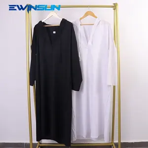 Einfaches langes Herren-Kapuzen hemd im arabischen Stil Lässige muslimische Robe Einfarbige lange Ärmel lose islamische muslimische Hoodie Thobe