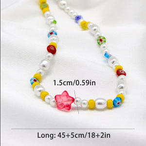 Collar de perlas sintéticas de estilo japonés y coreano con cuentas de estrellas coloridas, cadena corta para clavícula, joyería de moda unisex - Product Image 4