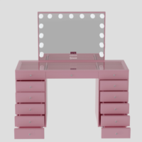 Coiffeuse rose Bureau de maquillage rose 13 tiroirs Haut-parleur Bluetooth Coiffeuse avec lumière LED Table de vanité rose pour le maquillage
