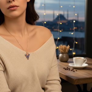 Colgante de diseño triangular incrustado, Plata de Ley 925 turca hecha a mano, joyería elegante y a la moda - Product Image 2