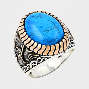 925K Sterling Silver Turquoise Ottoman Tugra Men <b>Ring</b> - Product Image 2