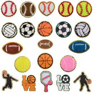 Wholesale Sports Ball Baseball Softball Volleyball Football Chenille Patch Basketball Patches for Hats Shirts