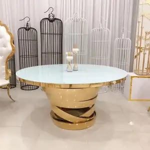 Commercial Furniture Stainless Steel Round Golden White Color Top Dining Table for Wedding Events Rentals