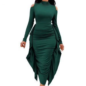 Vestidos Midi de Punto Personalizados al por Mayor, OEM, de Alta Calidad, Casuales, Sexys, de Manga Larga, con Silueta Ajustada para Mujer - Product Image 4