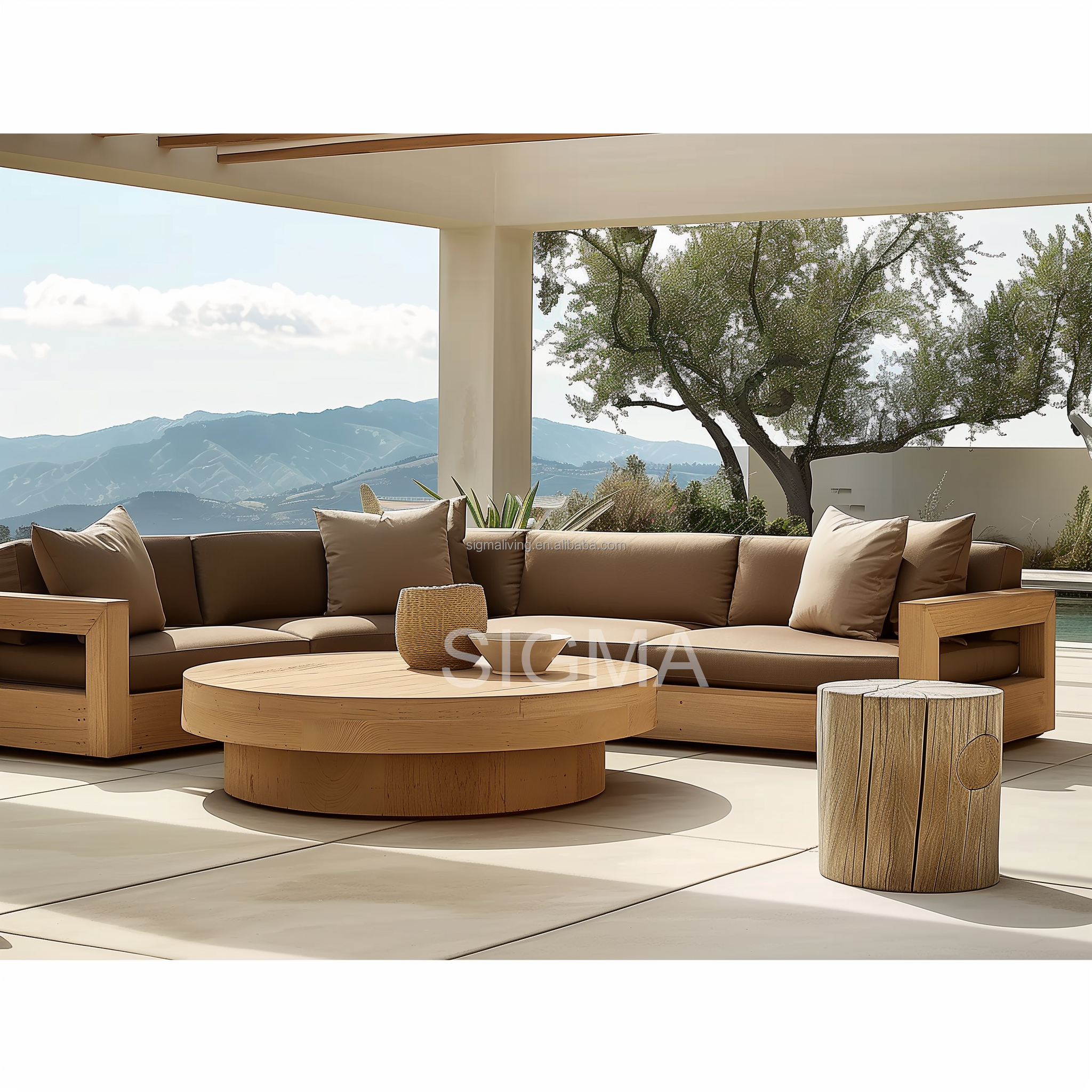 New Design Sigma Luxury Outdoor Hotel Villa Garden Sofa Backyard Wooden Furniture Solid Teak Wood Sofa Sets