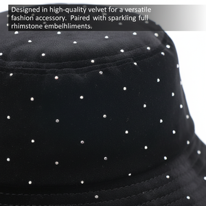 หมวกบักเก็ตกำมะหยี่แฟชั่น ประดับเพชรเต็มใบ หมวกชาวประมงระยิบระยับ หมวกกำมะหยี่กลิตเตอร์สุดหรู - Product Image 4