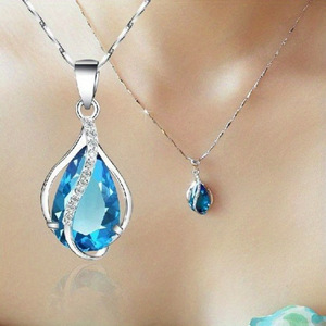Collana con Ciondolo a Goccia Blu per Donne, Stile Lacrima d'Angelo, Catena per Clavicola, Gioielli alla Moda - Product Image 1