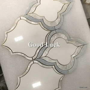 GGL đá bằng tia nước đá cẩm thạch Gạch <span class=keywords><strong>Mosaic</strong></span> Trắng hỗn hợp vỏ để trang trí trong những cảnh khác nhau chống nước cho căn hộ - Product Image 4