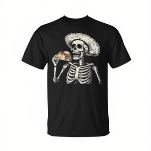 Camiseta Mexicana para Amantes de los Tacos con Diseño de Esqueleto, Negra, Unisex para Adultos - Product Image 2