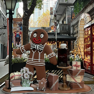 Scultura Gigante in Fibra di Vetro a Forma di Personaggio di Pan di Zenzero Decorato con <span class=keywords><strong>Caramelle</strong></span> per Eventi Invernali e Ornamenti Festivi - Product Image 2