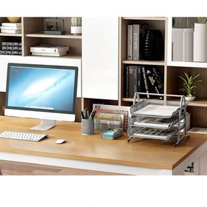Office Desk Tidy 4 Piece Organiser Set - 3 Tier A4 <b>Filing</b> Tray Pen Pot Sticky Note Holder Letter Sorter Rack - Product Image 6