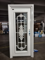 Porte d'entrée moderne en acier et bois, en fer forgé, avec vitrage, porte extérieure de sécurité, dotée d'une surface ignifugée, ouverture manuelle