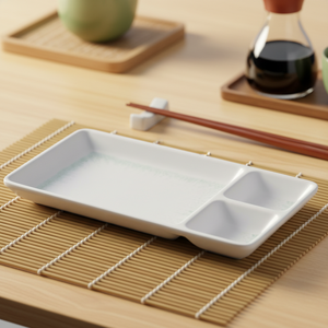 <span class=keywords><strong>Assiette</strong></span> rectangulaire en mélamine blanche à <span class=keywords><strong>trois</strong></span> <span class=keywords><strong>compartiments</strong></span>, nouveau design - Product Image 3