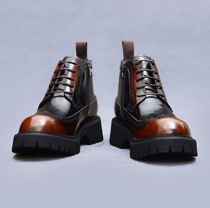 Chaussures en cuir givré vintage avec panneaux latéraux élastiques et design léger pour hommes, chaussures habillées - Product Image 4