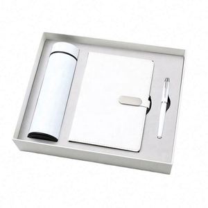 Set de Regalo de Cuaderno de Cuero PU Blanco al por Mayor, Personalizable, Diario de Lujo A5, Taza Térmica, Caja de Regalo con Cuaderno, Bolígrafo y Botella - Product Image 1