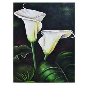 简单的白色 Calla 百合主题墙艺术现实的帆布花油画