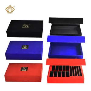 Luxurious Elegant Custom Paper Magnetic Gift Box Black Velvet Box Packaging With Metal Golden Metal