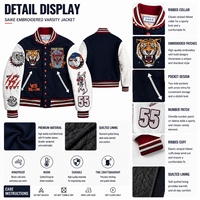 Veste universitaire personnalisée épaisse pour l'automne et l'hiver, veste de sport avec patch brodé, tenue d'équipe de baseball, OEM, marque privée, vente en gros