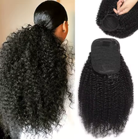 Queue de cheval réglable en cheveux humains bouclés afro crépus, 8-14 pouces, extensions Remy avec clips à enrouler