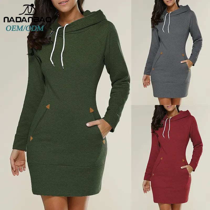NADANBAO hot selling wholesale hoodie dress crop hoodie women logo pattern custom hoodies long dress