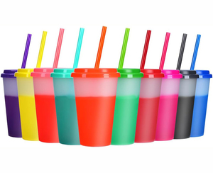 Custom Logo Color 16oz/20oz/24oz Plastic PP Classic Style Temperature Color Change Cold Drinking Tumbler <b>Straw</b> <b>Lid</b> Outdoor Use - Product Image 1