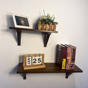 Solid <strong>Oak</strong> <strong>Wall</strong> <strong>Shelf</strong> Decorative Hanging <strong>Shelf</strong> Storage Rack with Brackets for Bedroom, Living Room, Bathroom, Kitchen - Product Image 1