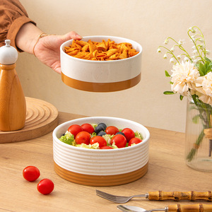 Bols en céramique de Chaozhou, design rayé, 6,5 pouces, pour servir des salades et des yaourts à la maison - Product Image 4