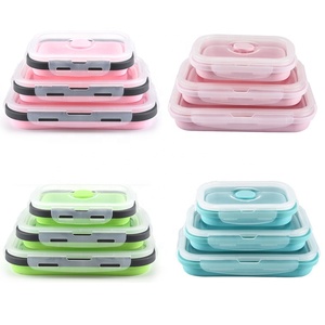 Juego de 3 contenedores de almacenamiento plegables de goma de silicona fiambreras plegables para almacenamiento conveniente de alimentos - Product Image 1