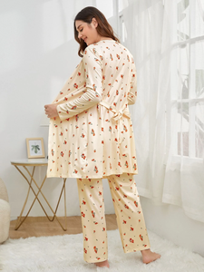 ชุดคลุมให้นมบุตรแบบกำหนดเอง 3 ชิ้น เสื้อคลุมคนท้องแขนยาว ผ้าโมดอลคอตตอน ชุดนอนคนท้อง ชุดคลุมให้นมบุตร - Product Image 3