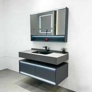 <span class=keywords><strong>Meuble</strong></span>-lavabo mural moderne gris foncé 23-25 pouces en MDF avec vasque en céramique intelligente pour chambre, cuisine, hôtel - Product Image 2