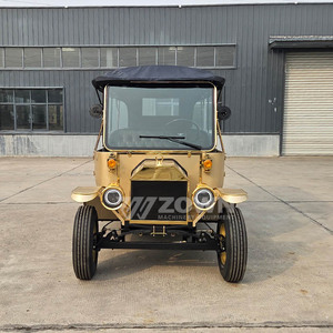 Vehículo Eléctrico Antiguo de Pasajeros con Estructura Larga, Carro de Transporte Retro Dorado para Turismo en Resorts - Product Image 1