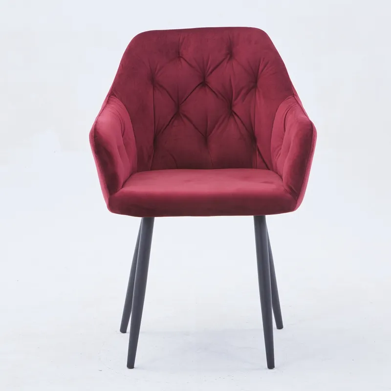 अधिक रंग विकल्प नॉर्डिक कपड़े भोजन कक्ष कुर्सियों काला पाउडर लेपित धातु पैर के साथ लक्जरी गर्म बिक्री भविष्य खाने की कुर्सियों