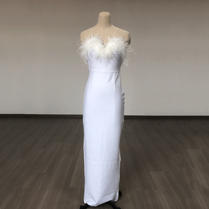 Customized 2025 Spring Women's Sexy Tube <strong>Top</strong> Slim Ostrich <strong>Feathers</strong> Splicing Dress Long Floor Length Evening Dress - Product Image 6