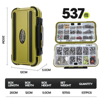 Kit d'accessoires de pêche en métal 329/537 pièces : Émerillons, Hameçons, Perles, Plombs, Boîte à pêche étanche pour la pêche au bar en lac