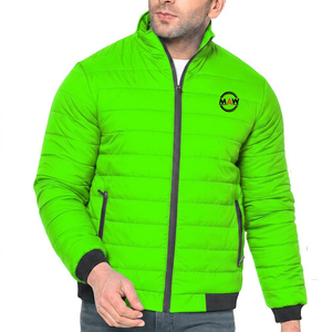 Veste matelassée pour homme, couleur unie, col montant, fermeture éclair sur le devant, logo, coupe-vent, vêtements d'hiver décontractés - Product Image 2