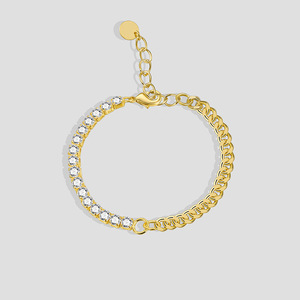 Hot Sale Trendy 18k Gold Plated Asymmetrical Tennis Bracelet Cuban Chain Geometric Design Brass Zircon Unisex Anniversary - Product Image 1
