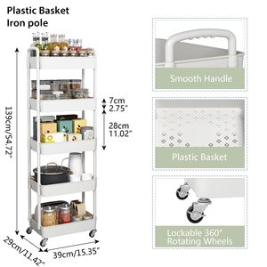 Chariot de rangement pliable et réglable sur roulettes, étagère extensible pour espaces étroits, en acier au carbone pour cuisine - Product Image 3